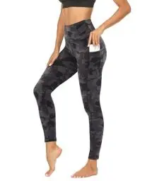 Produktbild: DDOBB Sport Leggings Damen High Waist Mit Taschen Bauchweg Sportleggins Gym Sporthose Leggins Blickdichte Lang Po Push Up Laufhose Yoga Hosen(Normal-Schwarz Bedruck,L)