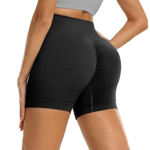 Produktbild: DDOBB Sport Shorts Damen Scrunch Butt Kurze Sporthose Bauchweg Gym Shorts High Waist Radlerhose Nahtlos Laufshorts Sommer Leggings für Fitness Yoga Workout(Schwarz, L-XL)