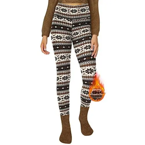 Produktbild: DDOBB Thermo Leggings Damen Gefüttert High Waist Thermoleggins Lang Mit Innenfleece Warm Teddy Sportleggins Strumpfhosen Thermohose Laufhose Winterkeid(B-Schneeflocke, (DE42-48)=L-XL)