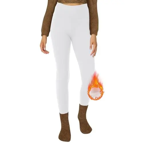 Produktbild: DDOBB Thermo Leggings Damen Gefüttert High Waist Thermoleggins Lang Mit Innenfleece Warm Teddy Sportleggins Strumpfhosen Thermohose Laufhose Winterkeid(B-Weiß, (DE34-40)=S-M)