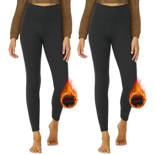 Produktbild: DDOBB Thermo Leggings Damen Gefüttert High Waist Thermoleggins Lang Mit Innenfleece Warm Teddy Sportleggins Strumpfhosen Thermohose Laufhose Winterkeid(J-Schwarz*2, (DE42-48)=L-XL)