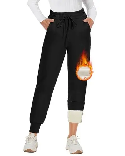 Produktbild: DDOBB Thermohose Damen Winter Gefütterte Jogginghose Warm Fleecehose Mit Taschen Verdickte Sportleggins Kordelzug Laufhose Trainingshose Wanderhose Sweatpants Freizeit Outdoor Hosen(Schwarz,L)
