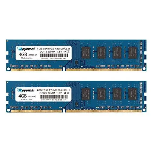 Produktbild: DDR3 1600 PC3-12800U 8GB Kit (2X4 GB) RAM 4GB 2Rx8 240-pin Dimm CL11 1,5V Desktop Arbeitsspeicher Module Upgrade