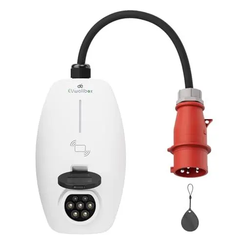 Produktbild: dé Mobile Wallbox 11kW AC Ladegerät 16A mit CEE Stecker und Typ 2 Steckdose, 11kW Ladestation mit RFID-Karte für ID.5, Model Y, Model 3, e-up, e-tron, Zoe und andere EV und PHEV