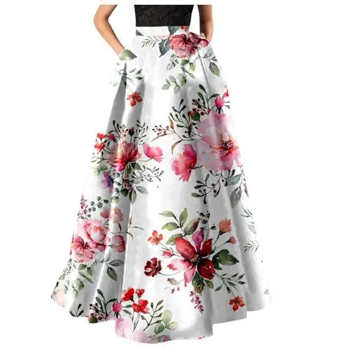 Produktbild: Deal Transparenter Rock Maxikleid Damen Sommer Freizeit Mode Lang Rock, Langes Kleid Damen Elegant, Damen-Rock Mit Blumendruck, Hohe Taille, Party-/Strand-Tasche, Langer Maxir Sale Rock Knitterfrei