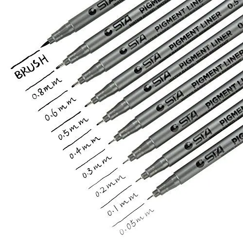 Produktbild: DealKits 9 Fineliner Stifte, Wasserdicht Pigmentliner Set(8 Linienbreiten und 1 Brush) Zum Skizzieren, Künstler Illustration, Tchnische Zeichnung, Office-Dokumente - Schwarz