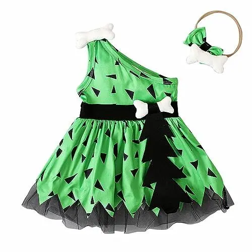 Produktbild: LOIJMK Kleinkind Kinder Höhlenmensch Kostüm Mädchen Halloween Hundeknochen Historisches Höhlenmädchen Mesh Tüllkleid Prinzessin Outfits Kinder Pullover Mädchen 140 (Green, 4-5 Years)
