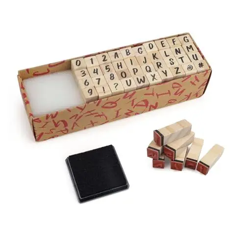 Produktbild: DEANKEJI 40 Stück Buchstaben Stempel, Stempel Buchstaben mit Druckblock, Stempelset Buchstaben mit Zahlen, zum Basteln, Scrapbooking, Kartenmachen