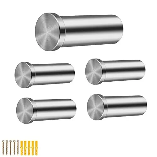 Produktbild: DEANKEJI 45mm Edelstahlhaken Schrauben, 5 Stück Garderobenhaken, Wandhaken für Badezimmer - Rund Kleiderhaken für Küche, Schrank, Garderobe, Arbeitszimmer und Wohnzimmer