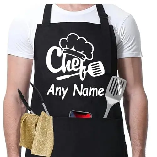 Produktbild: DEANKEJI Küchenschürze Herren, any name Drucken Behoben Küchenschürze, Verstellbarer Nackengurt Kochschürze Herren, mit 3 Vordertaschen, für Küche, Kochen, Grillen