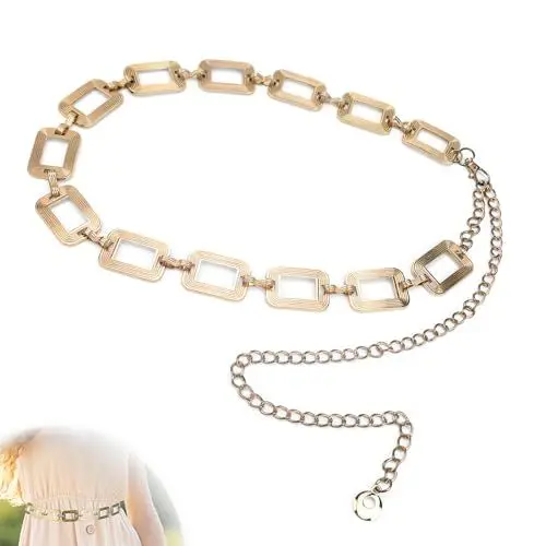 Produktbild: DEANKEJI Quadratischer Nietengürtel Damen, Gürtel Gold, Asymmetrisches Design Kettengürtel, kann als Geschenk für Ihre Verwandten, Liebhaber und Freunde Verwendet Werden