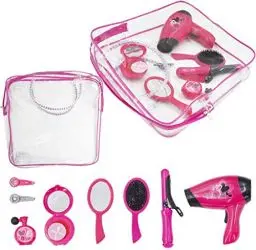 Produktbild: deAO Friseur- und Schminktasche, Beauty-Set für Mädchen, Styling, Make-up und Haar-Accessoires, Spielset inkl. Spiel-Haartrockner und Lockenwickler