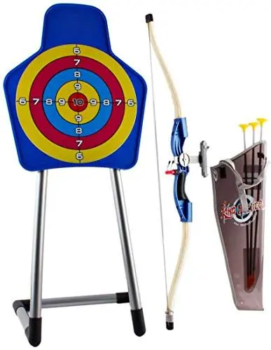 Produktbild: deAO Pfeil und Bogen Kinder, Bogenschießen Kinder Set, 1 Zielscheibe mit Ständer, 1 Pfeil Halter, 3 Saugnapf Pfeile, 1 Bogen, Jugend Recurve Pfeil Bogenschießen Set Gartenspiele Indoor Outdoor Spiel