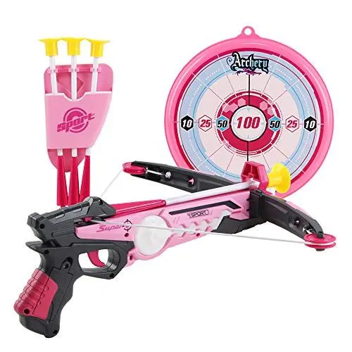 Produktbild: deAO Spielzeug Armbrust Set mit Saugnapfpfeilen und Zielbrett - Tolle Zielspiele für Kinder im Innen- und Außenbereich (pink)