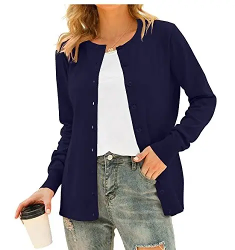 Produktbild: DEARCASE Damen Elegante Lässige Female Strickjacke Solide Langarm Strickjacke Gestrickt Blazer Damen Strickjacke Jacke Knopfleiste Cardingan, Navy Blau L