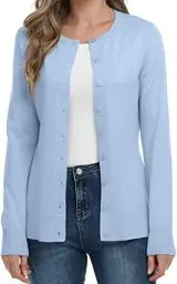 Produktbild: DEARCASE Damen Langarm Offene Front Gestrickte Strickjacken Knopf Rundhalsausschnitt Pullover Leichte Einfarbige Pullover, Small Light Blue