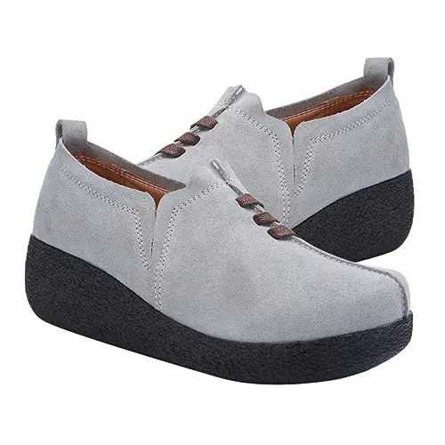 Produktbild: DEARMAMY 1 Paar Plateauschuhe Freizeitschuhe Plateau Schuhe Heels modische Turnschuhe für Damen Frauen Hosenschuhe Modische Schuhe Bequeme Schuhe Obermaterial: Wildleder-Rindsleder Grey