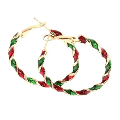 Produktbild: DEARMAMY 1 Paar Weihnachtsspiralohrringe Zuckerstangen-creolen Lebkuchen-creolen-ohrring Urlaub Creolen Festival-ornament-ohrringe Mode Weihnachtsohrringe Weihnachtliche Ohrringe Legierung