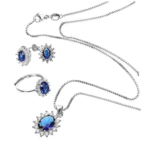 Produktbild: DEARMAMY 1 Satz Anzug Aus Elegante Ohrringe Eleganter Anhänger Zarte Damenkette Edelsteinschmuck Ohrhänger Für Mädchen Strass Halsband Mädchen Ohrringe Strass-anhänger Blue Legierung