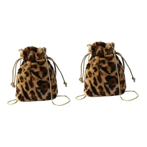 Produktbild: DEARMAMY 2 Stk Plüschbeutel Umhängetasche Schultertasche seyahat çantası woman bag purse Eimertasche frauen geldbörse Leoparden-Geldbörse Stylische Beuteltasche Beutel mit Kordelzug Metall
