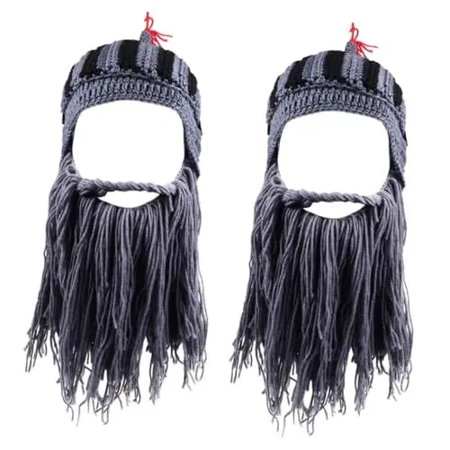 Produktbild: DEARMAMY 2 Stk römischer Hut Ritterhut Hut für Ritter Perückenmütze stricken Wintermütze warme Mütze stricken gefälschter Barthut Hauben gestrickte Bartmütze Reitmütze -Fleece Grey