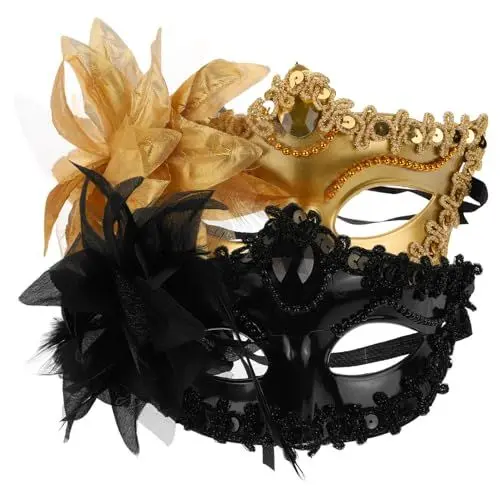 Produktbild: DEARMAMY 2 Paar-Maskerade-Masken Venezianische Party-Maske Abend Abschlussball Ball-Maske Mardi Gras-Party-Maske Kostüm-Maske Bar- Zubehör Für Damen Herren