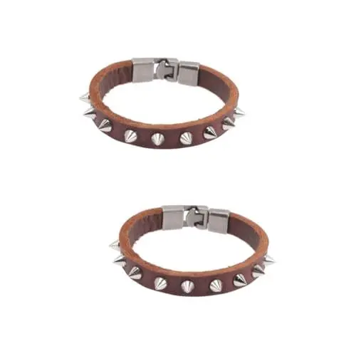 Produktbild: DEARMAMY 2st Spike-armband Uhrenarmbänder Armband Im Punk-stil Stachelarmbänder Aus Leder Herren-lederarmband Cooles Armband Herrenarmband Nietenarmband Punk-schmuck Coffee Legierung