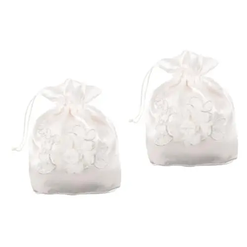 Produktbild: DEARMAMY 2st Tasche Mit Brautblumen Brautjungfer Handtasche Hochzeitstaschen Aus Spitze Hochzeit Geldbeutel Satintaschen Hochzeitssträuße Für Die Braut Beutel Für Brautpartys Weiß Stoff