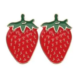 Produktbild: DEARMAMY Erdbeer-Brosche 2 Stück Emaille-Frucht-Brosche Niedliche Rote Erdbeer-Brosche Obst Anstecknadel Abzeichen Rucksack Hut Kleidung Tasche Dekoration Zubehör