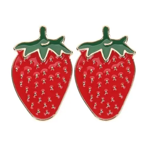 Produktbild: DEARMAMY Erdbeer-Brosche 2 Stück Emaille-Frucht-Brosche Niedliche Rote Erdbeer-Brosche Obst Anstecknadel Abzeichen Rucksack Hut Kleidung Tasche Dekoration Zubehör