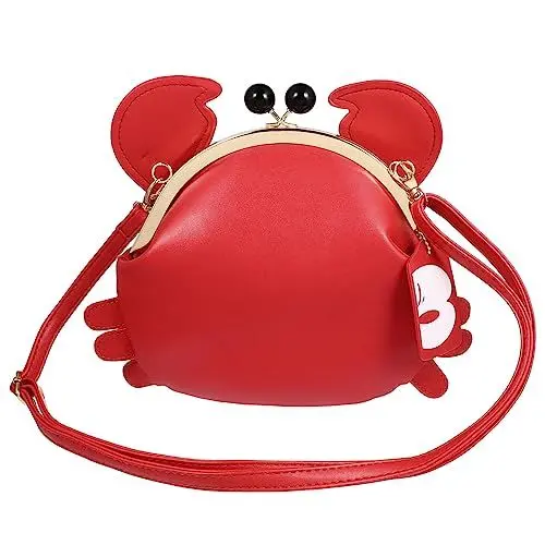Produktbild: DEARMAMY Krabben-Handtasche Krebse Und Muscheln Umhängetasche Neuartige Geldbörse In Tierform Abnehmbare Umhängetasche Messenger-Tasche Für Frauen Und Mädchen Rot