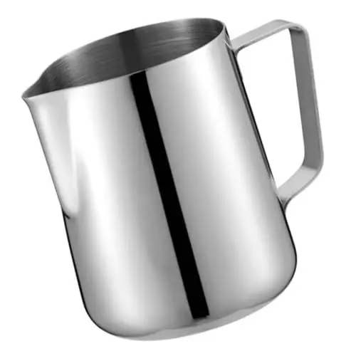 Produktbild: DEARMAMY Milchkännchen Milchaufschäumbecher Edelstahl-Milchkännchen 350 Ml Dampfkännchen Milchaufschäumkännchen Latte-Art-Milchkännchen Tasse Für Kaffee Espressomaschine Zubehör Silber
