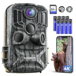 Produktbild: DEATTI Wildkamera mit Handyübertragung APP, 4K 48MP HD WLAN Bluetooth Wildkamera mit Bewegungsmelder Nachtsicht, 120 °Weitwinkel Wildtierkamera, IP66 Wasserdicht, 32GB SD Karte und 8*AA-Batterien
