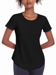 Produktbild: Deaviya Sport T-Shirt Damen, Kurzarmshirt Frauen, Workout Tops Rundhalsausschnitt Athletisch Lässig Laufen Yoga Fitness T-Shirts Locker (DE/NL/SE/PL, Alphanumerisch, XL, Reines Schwarz)