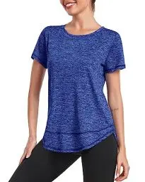 Produktbild: Deaviya Sport T-Shirt Damen, Kurzarmshirt Frauen, Workout Tops Rundhalsausschnitt Athletisch Lässig Laufen Yoga Fitness T-Shirts Locker Seite Split Tee