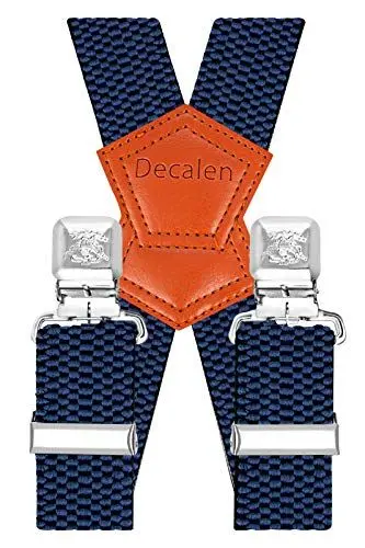 Produktbild: Decalen Hosenträger für Herren Breit 4 cm mit sehr Starken 4 Metall Clip Lang Einheitsgröße für Männer und Damen Einstellbar und Elastisch X Style (Blau 1)