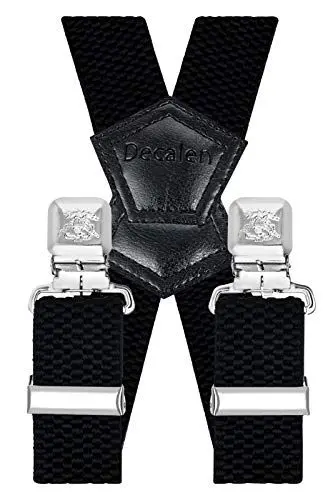 Produktbild: Decalen Hosenträger für Herren Breit 4 cm mit sehr Starken 4 Metall Clip Lang Einheitsgröße für Männer und Damen Einstellbar und Elastisch X Style (Schwarz)