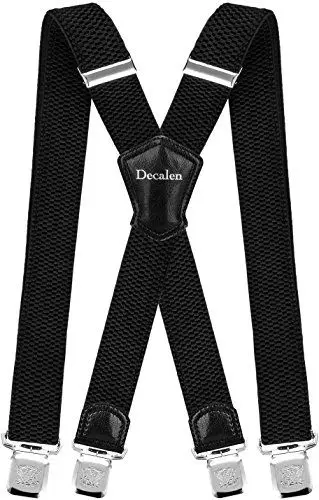 Produktbild: Decalen Hosenträger für Herren Breit 4 cm mit sehr Starken 4 Metall Clip Lang Einheitsgröße für Männer und Damen Einstellbar und Elastisch X Style (Szchwarz 2)