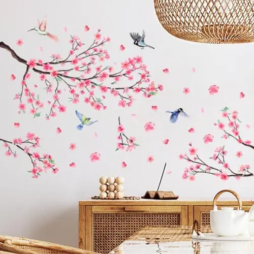Produktbild: AhLmA Blumen Wandsticker Wohnzimmer Tattoo für Schlafzimmer Wandtattoo Kirschblüte Wandtattoo Kinderzimmer Mädchen geeignet für Kinderzimmer, Mädchen-Wanddekoration