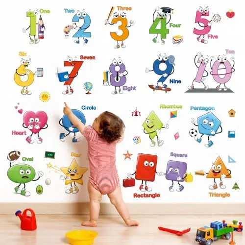 Produktbild: decalmile Wandtattoo Buntes Zahlen Kinder Lernen Wandaufkleber Cartoon Formen Bildung Wandsticker Kinderzimmer Klassenzim Spielzimmer Wanddeko