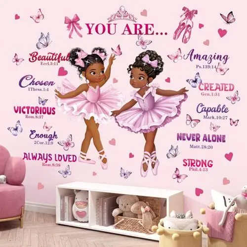 Produktbild: decalmile Wandtattoo Mädchen Ballerina Wandaufkleber Ballett Tänzerin Schmetterling Rosa Wandsticker Kinderzimmer Babyzimmer Schlafzimmer Wanddeko