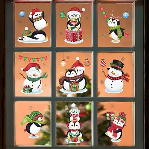 Produktbild: decalmile Weihnachten Fenster Wandtattoo Winter Pinguin Wandaufkleber Schneemann Pinguine Wandsticker Schneeflocke Fensteraufkleber Schaufenster Glas Tür Party Weihnachtsdeko