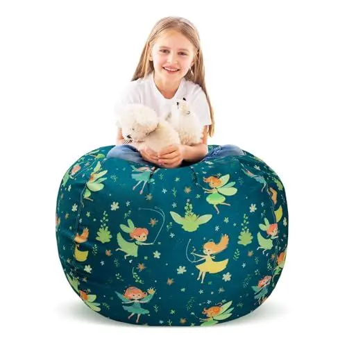 Produktbild: Decalsweet Sitzsack Kinder Spielzeug Stofftier Aufbewahrung, Große Größe Kuscheltiere Aufbewahrung für Mädchen Jungen, Aufbewahrung Organizer Lagerung Kinderzimmer (Nur Tasche） Grün Blumenfee