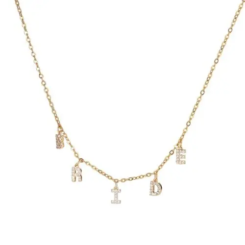 Produktbild: Decentraland Bachelorette-Geschenke für BRIDE. Buchstaben-Halskette, Gold-Charm, Buchstabe, Zirkonia, Schmuck, Halsband, Hochzeit, Braut, Freund, Brautjungfer, Geschenk, Party-Accessoires