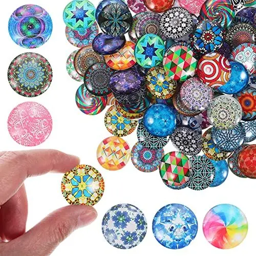 Produktbild: DECHOUS 120 Stück/Packung Glascabochons Gemischter Stil Runde Glassteine Schmuckanhänger Für Heimwerker 25 Mm