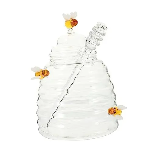 Produktbild: DECHOUS Honigspenderglas Aus Glas Mit Bienenmuster Einfach Zu Verwendendes Honigglas Vorratsglas Für Honigsirup Küchenhelfer