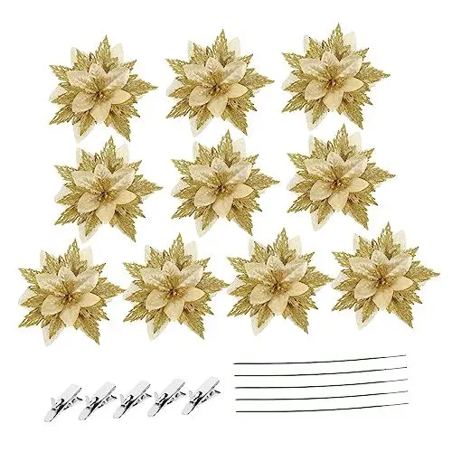 Produktbild: DECHOUS Weihnachtsbaum Dekorationen Set 10pcs Künstliche Blumen Ornamente Xmas Party Dekorationen