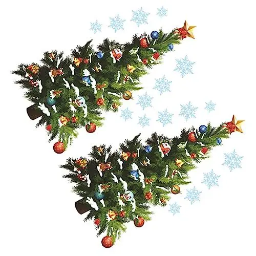 Produktbild: DECHOUS 2 Blätter Wandtattoo Weihnachtsbaum wandsticker schlafzimmer wandtattoos für schlafzimmer Weihnachtsfensterbild Weihnachtsfensteraufkleber Wandtattoo kinder Aufkleber für Kinder