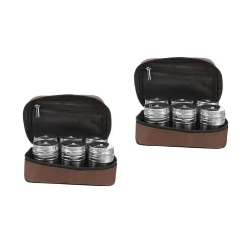 Produktbild: DECHOUS 2 Sätze Gewürzflaschen-Set aus Edelstahl Gestell Keks Haustier Schleifer Sirup gewürzbehälter set Tragbare Gewürzspender Gewürzglas Gewürztopf Küchenwaren Tasche aus Oxford-Stoff