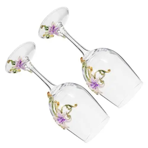 Produktbild: DECHOUS 2 Stücke Blume Wein Gläser Robust Footed Glas Becher Für Hochzeit Home Decor